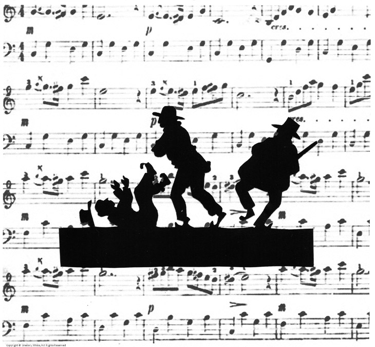 3 Men Dancing on Music Score