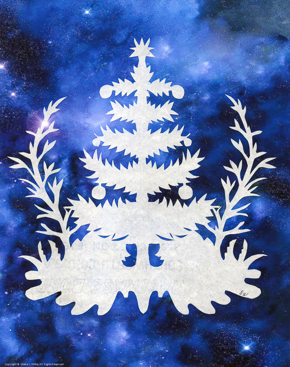 Christmas Tree on Blue Cosmic